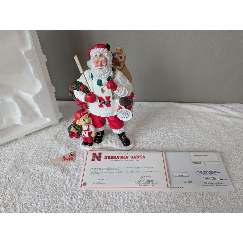 Danbury Mint NEBRASKA CORNHUSKERS Santa with Lil' Red Christmas Figure READ